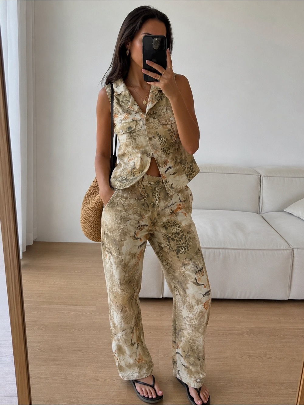 Vintage Y2K Conrad C. Safari Print Matching Set Vest & Straight Leg Pants